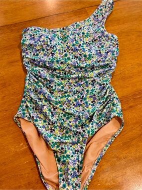 J.Crew One Shoulder Floral Ruched One Piece Swimsuit Small